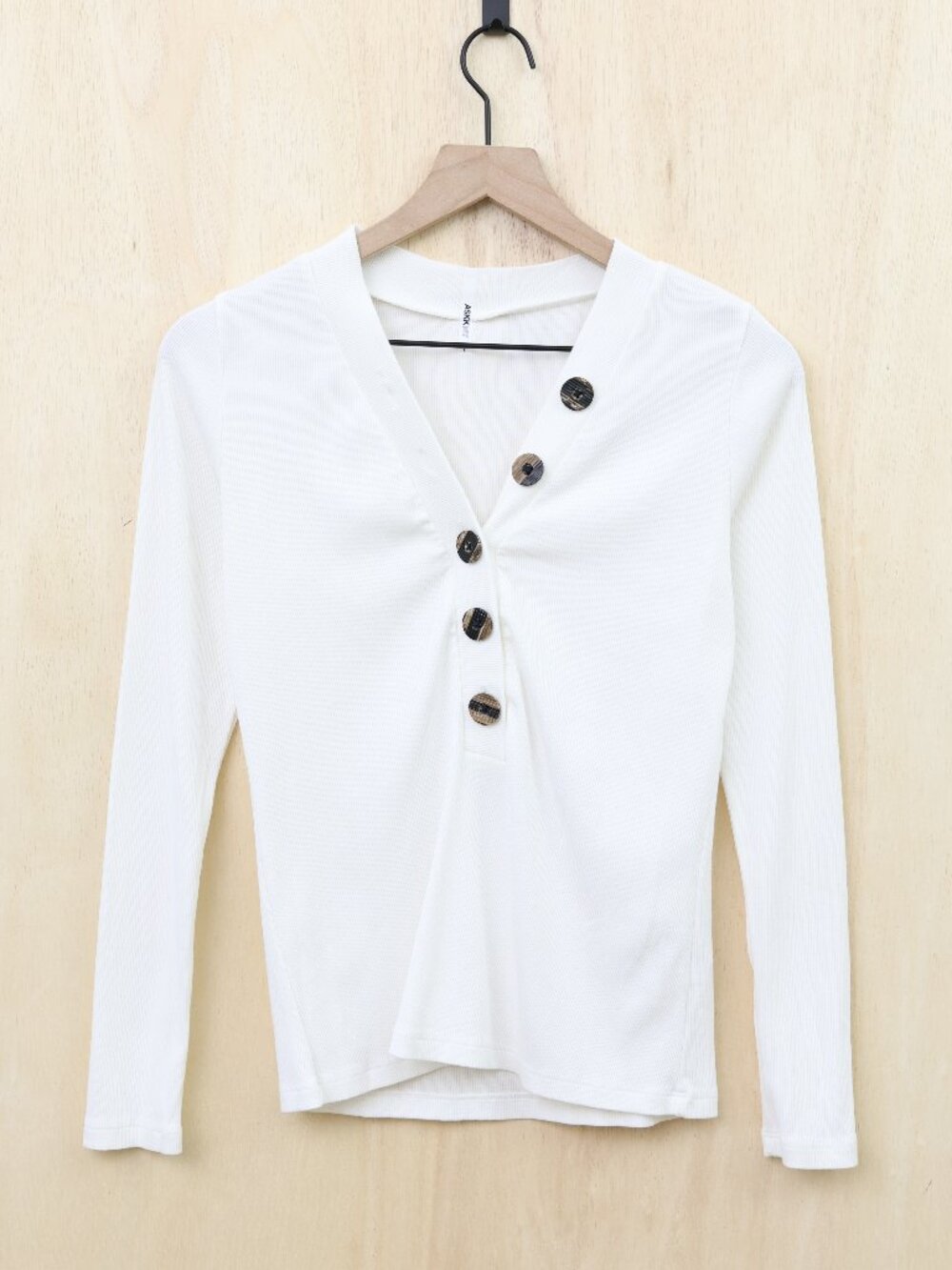 ASKK NY Long Sleeve Rib Button‎ Tee White Size 1 (Small) - Picture 2 of 4